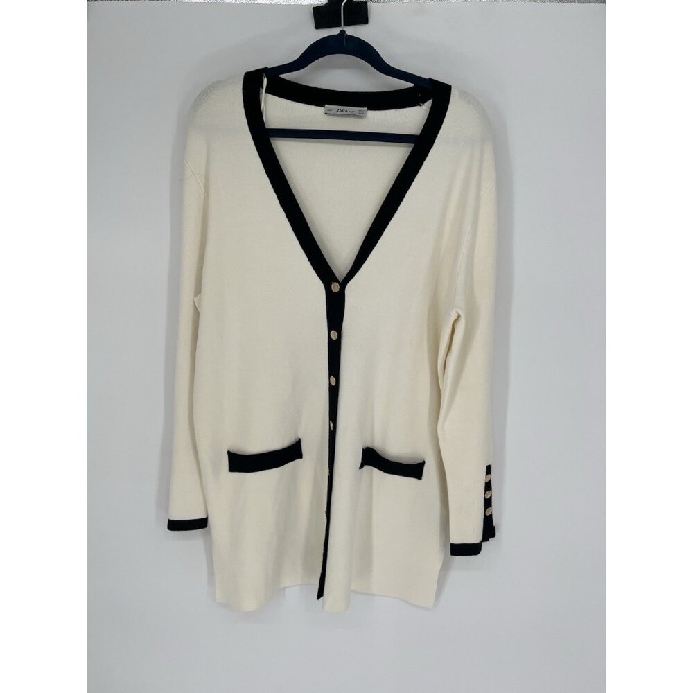Zara Set Black White Long Sleeve sweater cardigan and Sleeveless Knit Top Size M